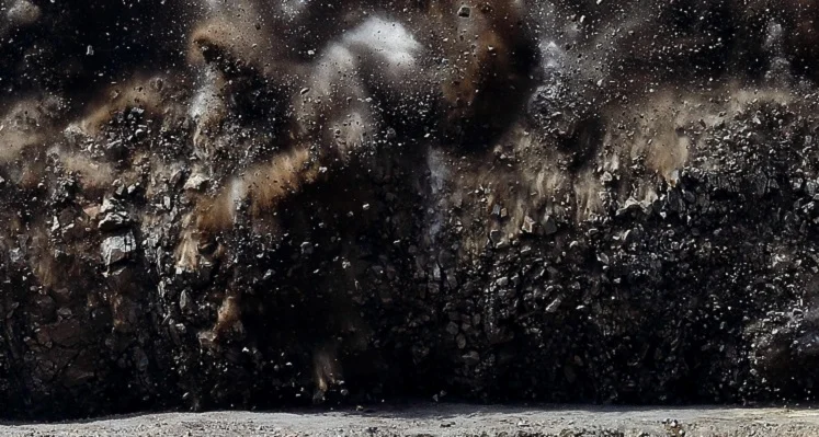 Close up of an explosion at a mining site. 