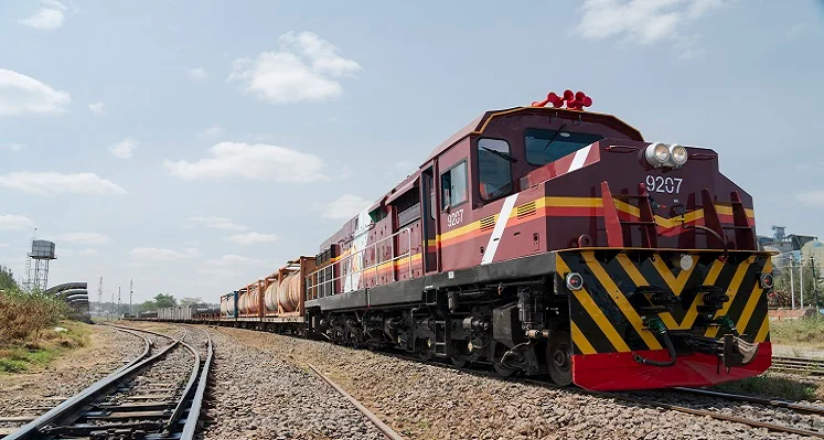 One of the refurbished locomotives on the move. 