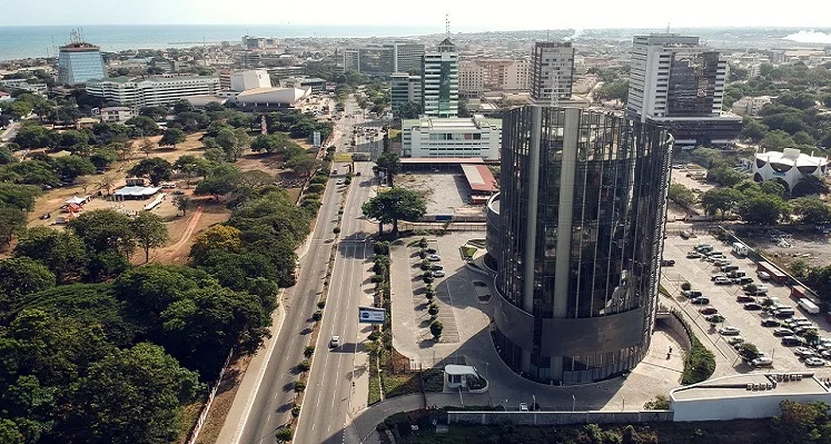 The new building of Ubiquity against the Accra skyline