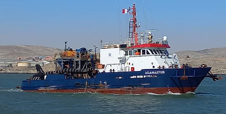 The Adamastor mining vessel at sea.