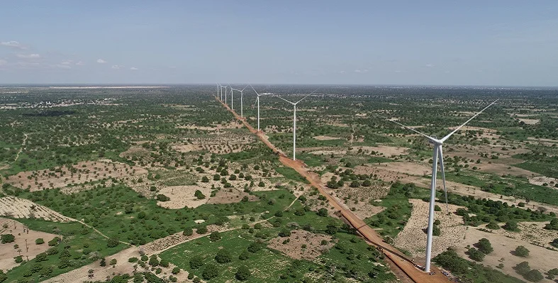 An overhead shot of the Taiba N’Diaye Wind  Farm in Senegal.