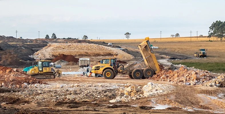 Vehicles at work on the N2WCR site.