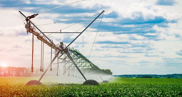 An irrigation system at work on an African Farm. 