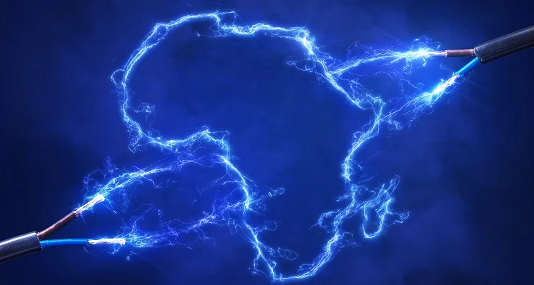 A digital image of Africa outlined through electricity. 