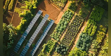 Aerial-image-solar-panels-beside-farm-vegetables