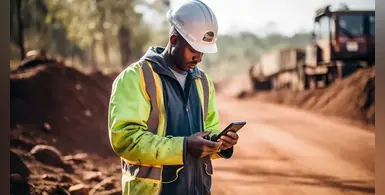 African-construction-worker-digital-tablet-road-construction-site