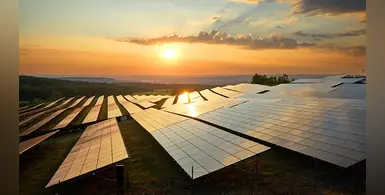 Photovoltaic-panels-solar-power-station-sunset-landscape