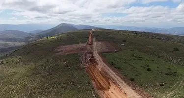 Overhead shot of construction work taking place on Wolf Wind Farm project.