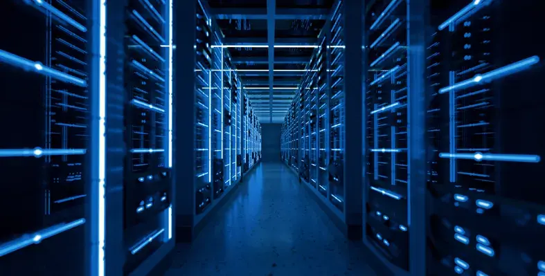 A data centre hallway.