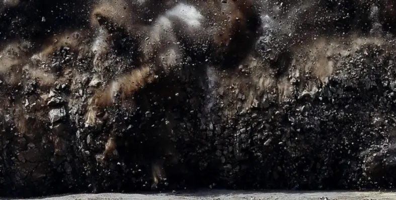 Close up of an explosion at a mining site. 