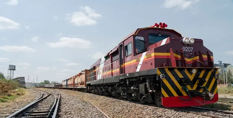 One of the refurbished locomotives on the move. 