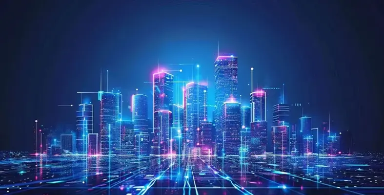 A digital rendition of a smart city.