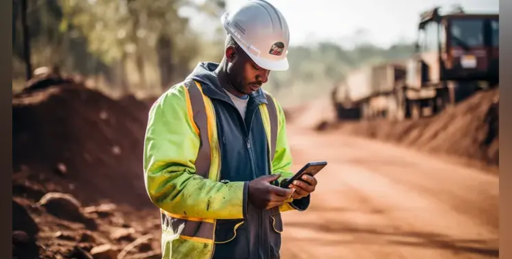 African-construction-worker-digital-tablet-road-construction-site