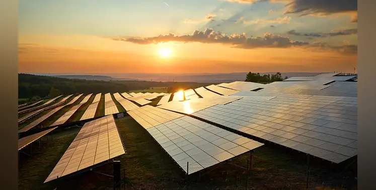 Photovoltaic-panels-solar-power-station-sunset-landscape