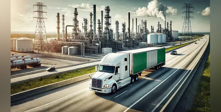 freight-truck-Nigeria-flag-highway-refinery-background