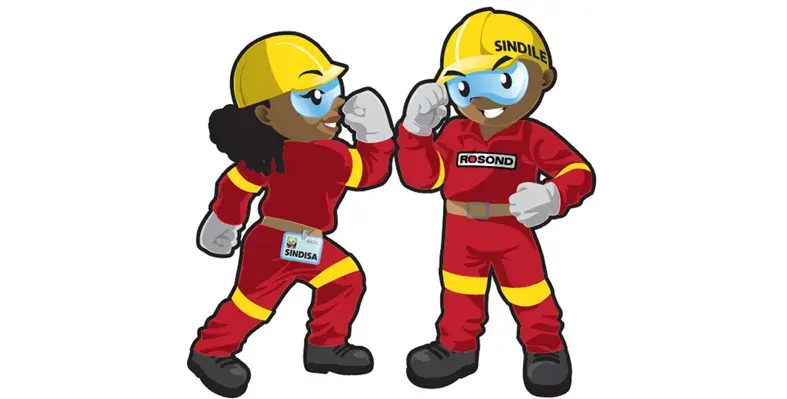Sindile and Sindisa appear together across the company’s safety bulletins. (Image source: Rosond) Sindile and Sindisa, the mascots of Rosond.