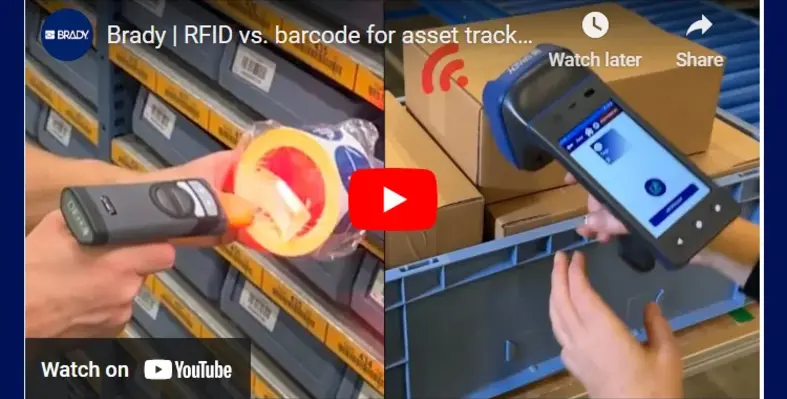 A Youtube overview for a Brady video showcasing the RFID vs barcode for asset tracking.