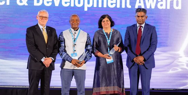 The winners of this year's IWA Water and Development Congress & Exhibition: Veena Srinivasan and Doulaye Kone.