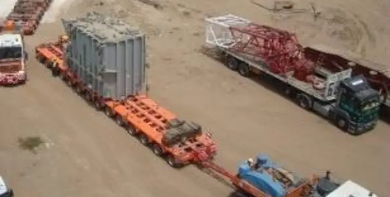 Arrival at Tibin jetty on Scheuerle InterCombi. (Image source: Etal) ETAL Africa bauma2