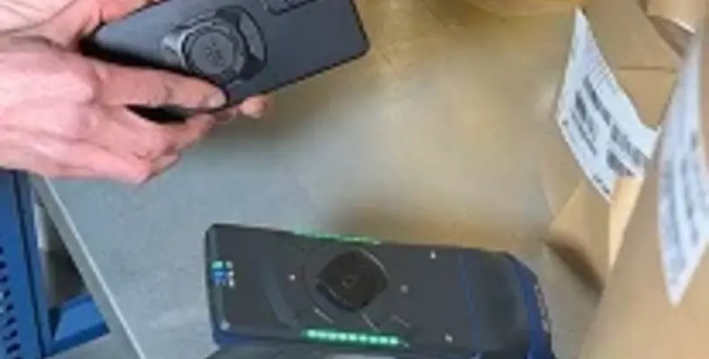 Users can quickly check centralised inventory data with actual inventories. (Image source: Brady) A phone being attached to the Brady EXA81.