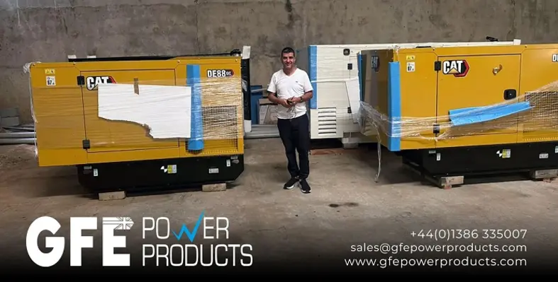 The customer of GFE surrounded by unwrapped diesel generators.