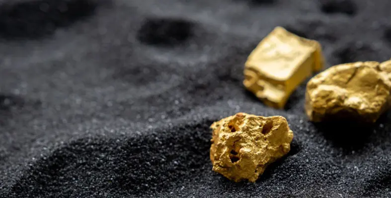 A picture of gold nuggets. 