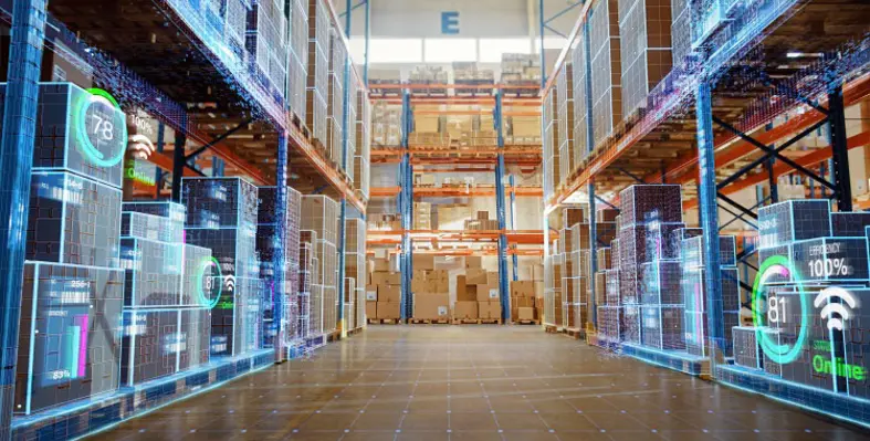 For data-driven decision-making, warehouse and distribution services go beyond operational insights. (Image source: Adobe Stock) A warehouse with digital software edited over the top of the stock.