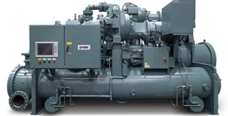 The new heat pump can reduce water and operational costs by as much as 50% when compared to traditional boiler and chiller applications. (Image source: Johnson Controls) JCI YORK CYK 400