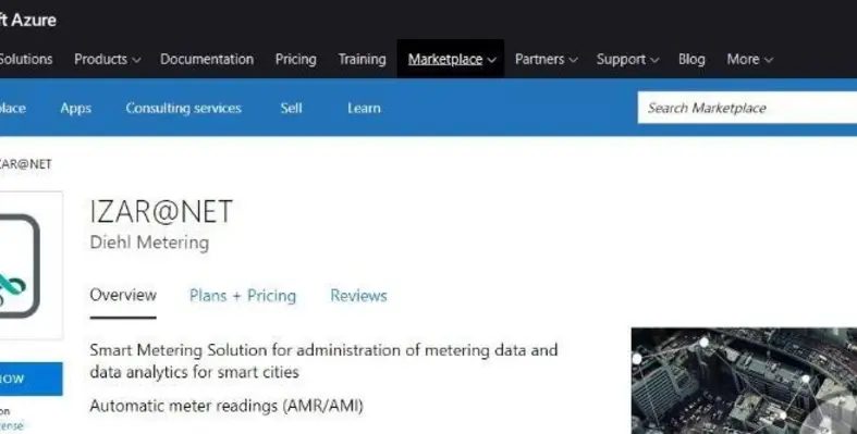 Screenshot of azure marketplace