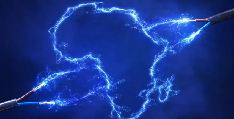 A digital image of Africa outlined through electricity. 