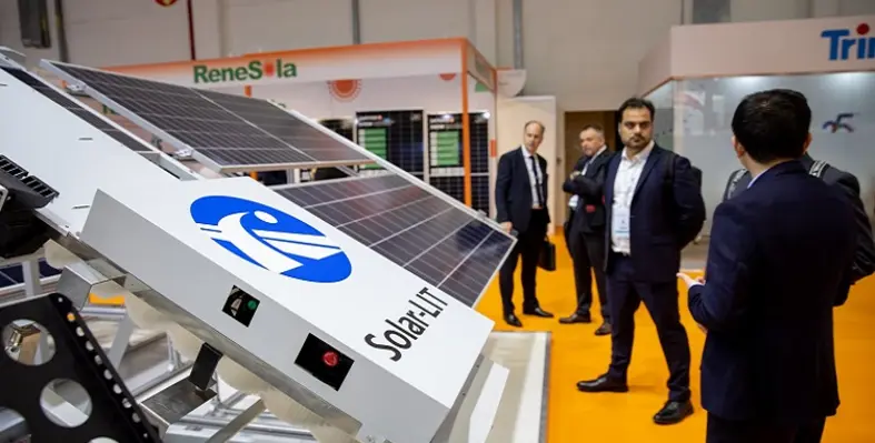 A solar panel on display at World Future Energy Summit