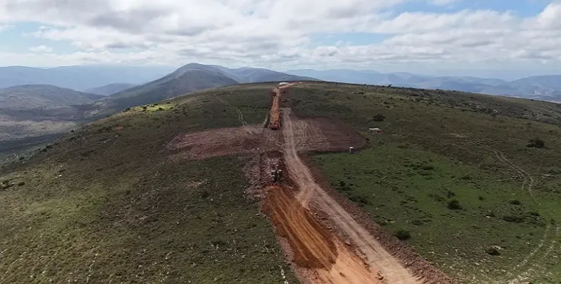 Overhead shot of construction work taking place on Wolf Wind Farm project.