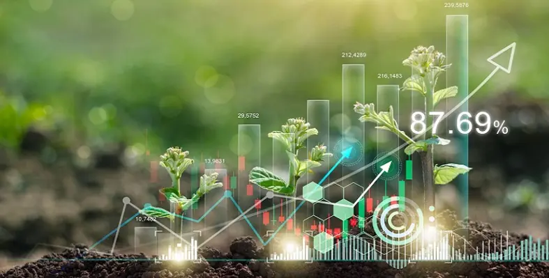 An image of positive data on a background of green plants. 