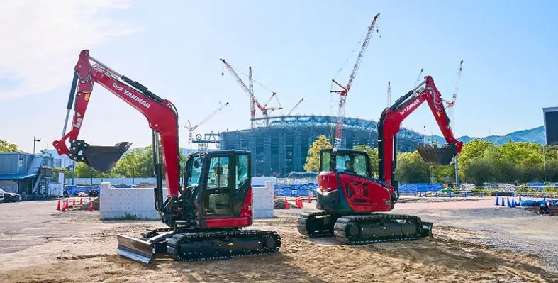 The new Yanmar CE midi-excavators on a job site.