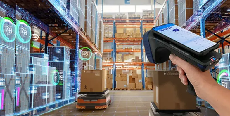 Brady's RFID product in action on a warehouse floor.